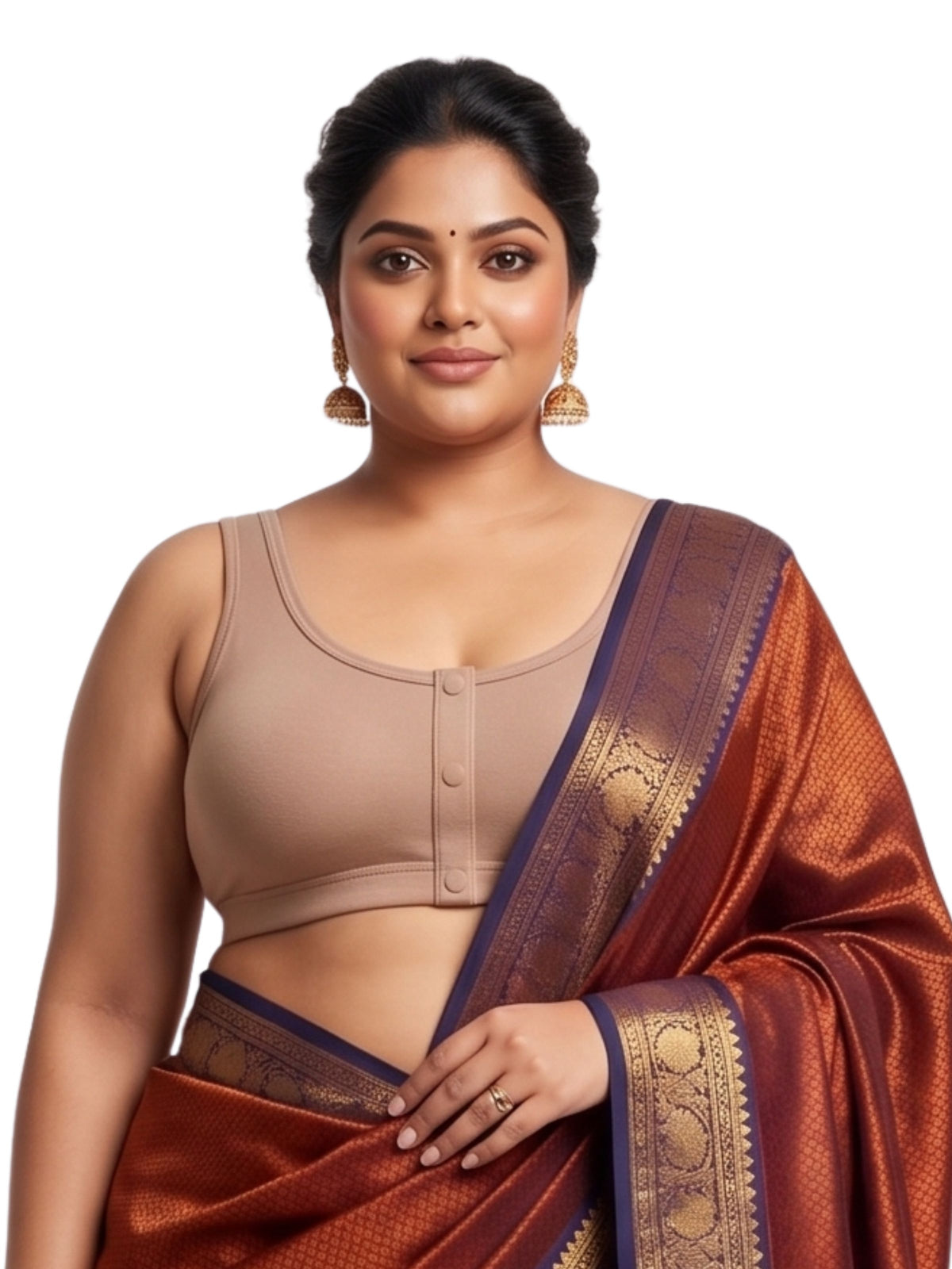 Pack of 1 Front Open Padded Saree Blouse for Women - Skin | Wire-Free | Viscose Spandex | Full Coverage | Size S - 4XL