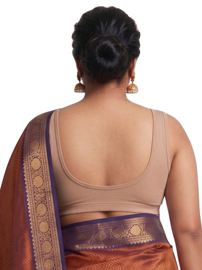 Pack of 1 Front Open Padded Saree Blouse for Women - Skin | Wire-Free | Viscose Spandex | Full Coverage | Size S - 4XL
