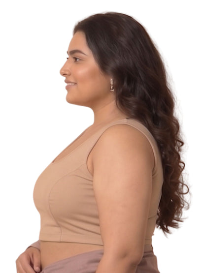 Pack of 1 Front Open Padded Saree Blouse for Women - Skin | Wire-Free | Viscose Spandex | Full Coverage | Size S - 4XL