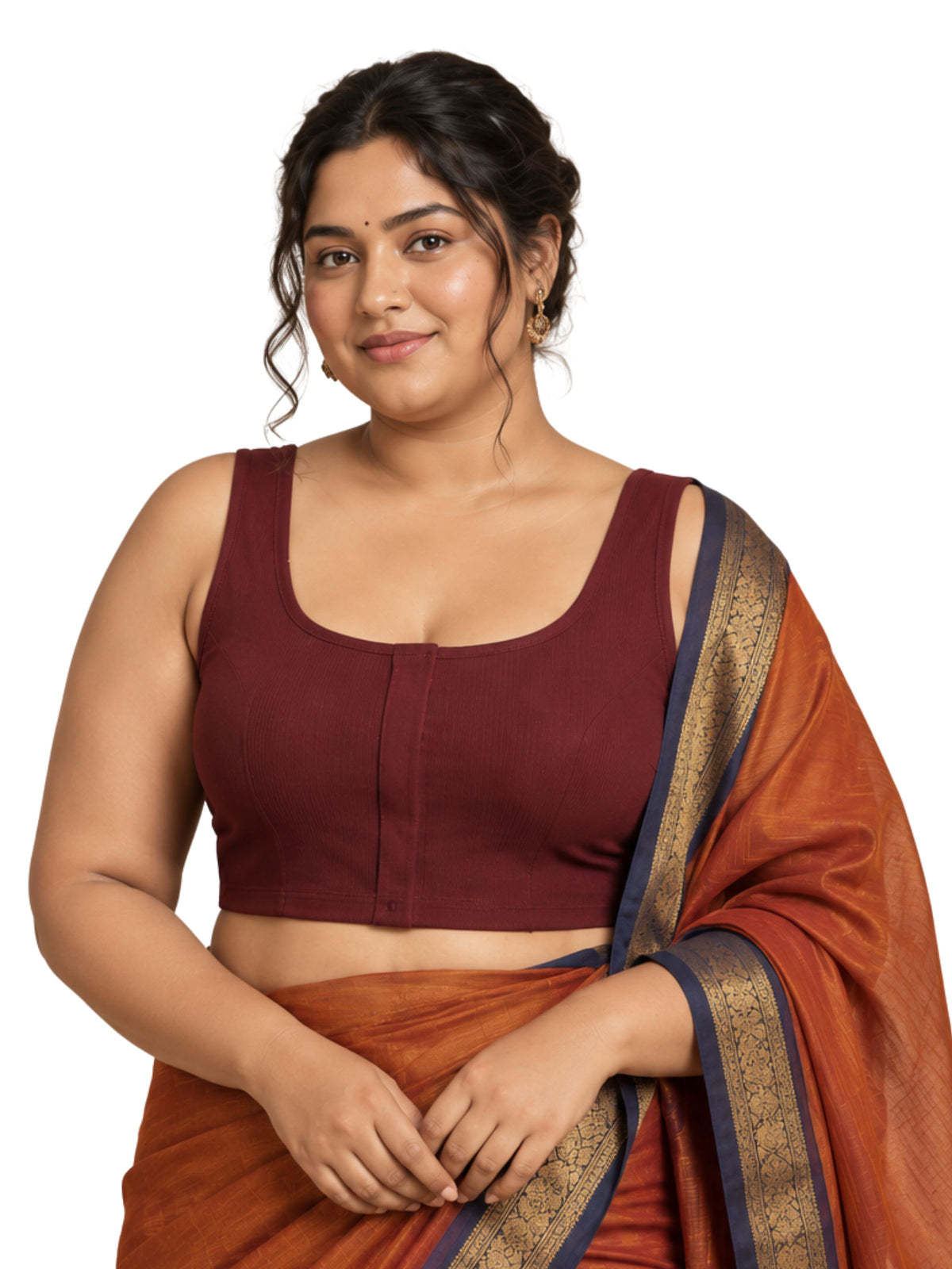 Pack of 1 Front open Padded Saree Blouse for Women - Maroon | Wire-Free | Viscose Spandex | Full Coverage | Size S - 4XL