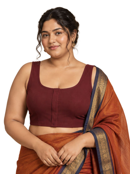 Pack of 1 Front open Padded Saree Blouse for Women - Maroon | Wire-Free | Viscose Spandex | Full Coverage | Size S - 4XL