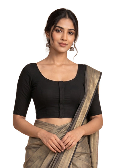 Pack of 1 Padded Full Sleeve Wire-Free Viscose Spandex Black Women Saree Blouse