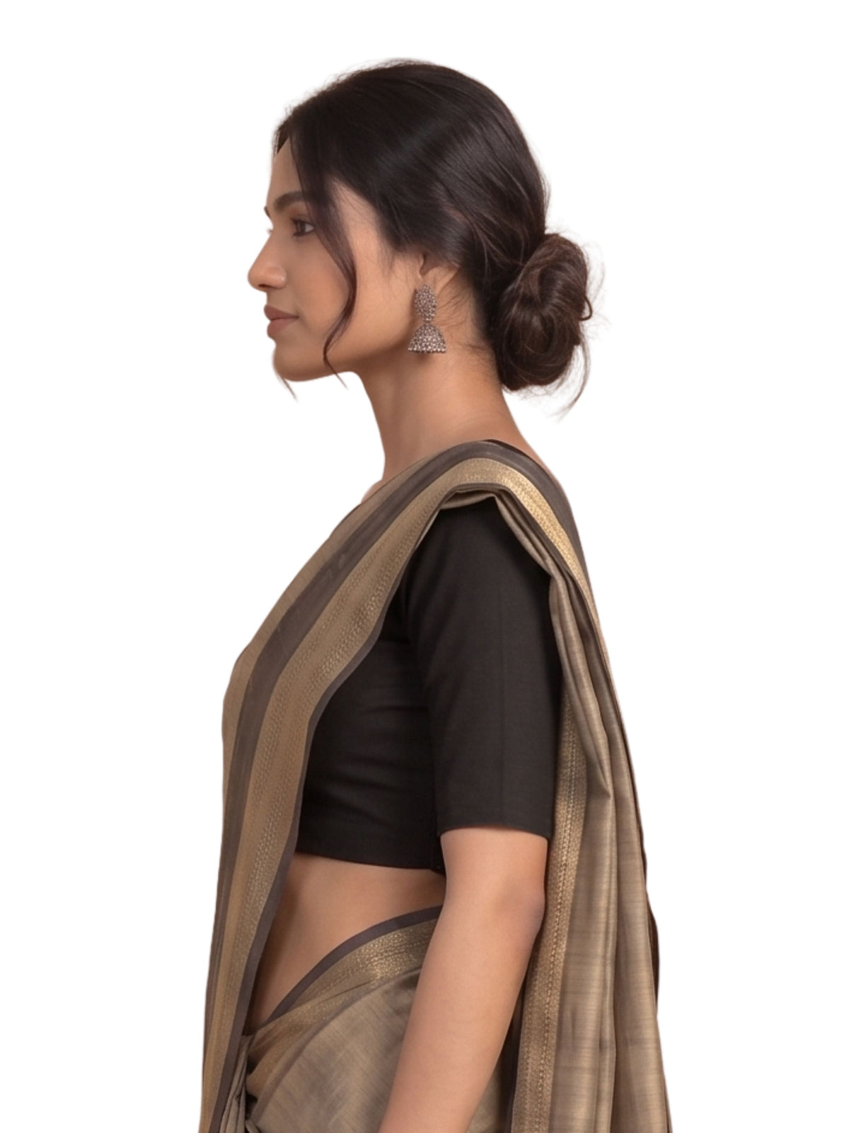 Pack of 1 Padded Full Sleeve Wire-Free Viscose Spandex Black Women Saree Blouse