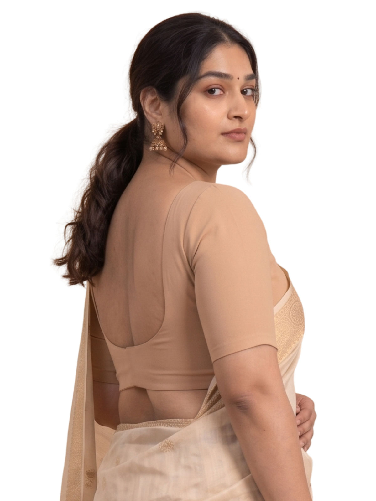 Pack of 1 Front Open Padded Full Sleeve Wire-Free Viscose Spandex Skin  Women Saree Blouse