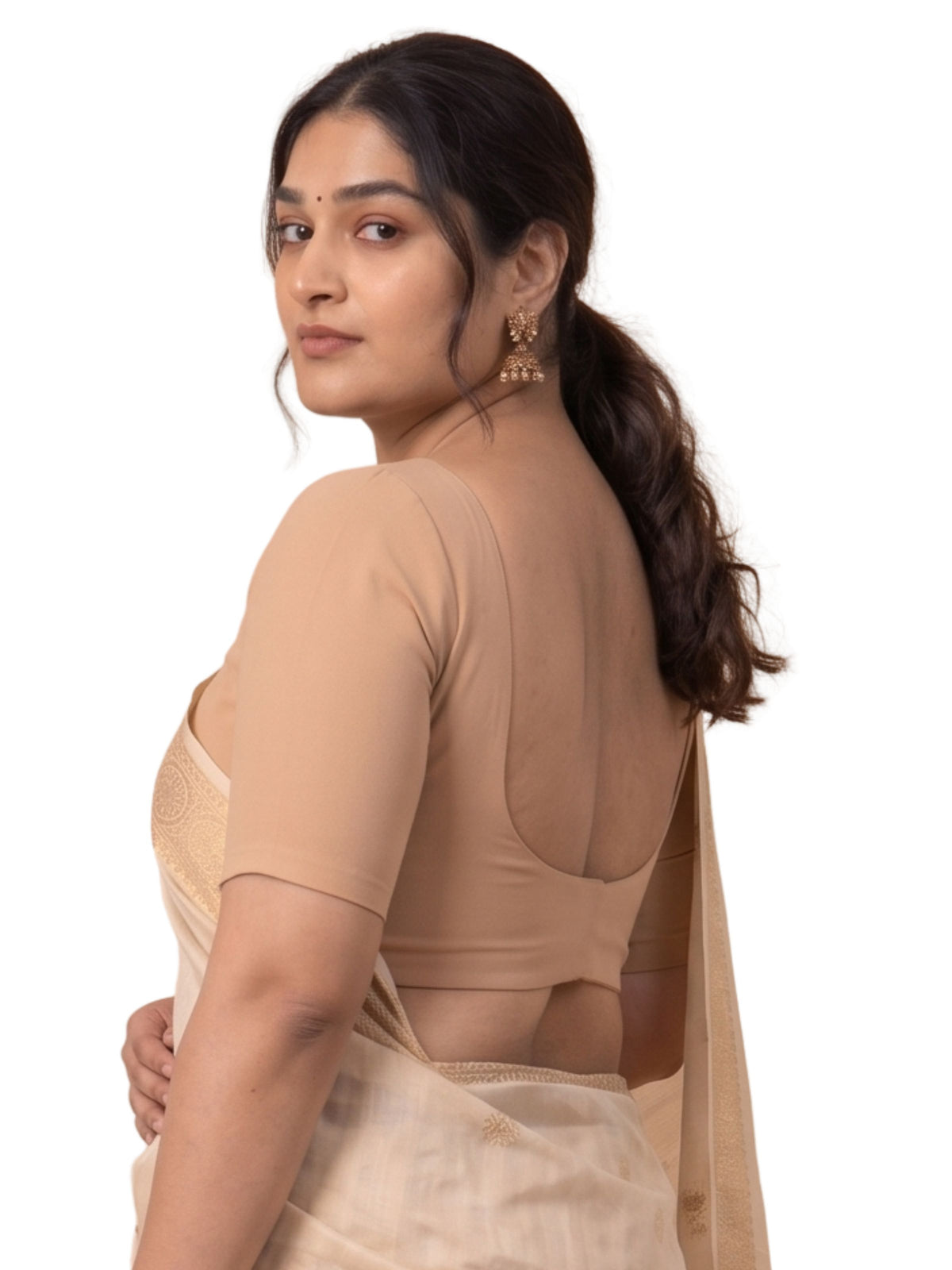 Pack of 1 Front Open Padded Full Sleeve Wire-Free Viscose Spandex Skin  Women Saree Blouse