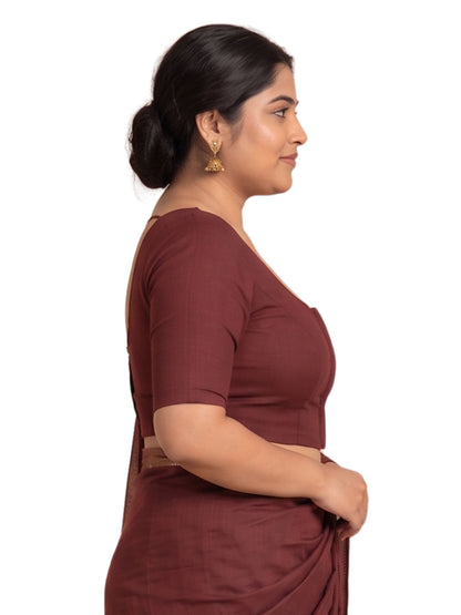 Pack of 1 Front Open Padded Full Sleeve Wire-Free Viscose Spandex Maroon Women Saree Blouse