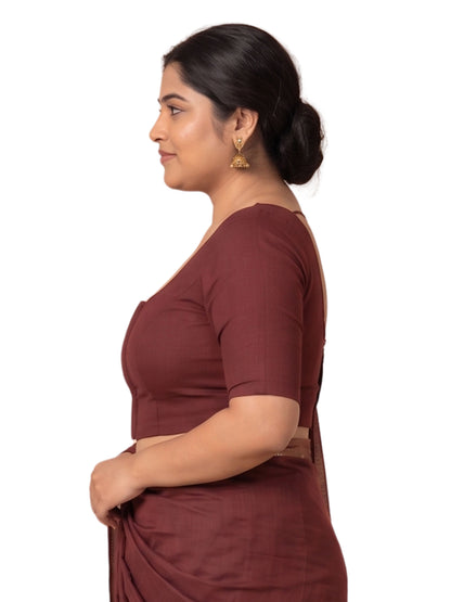 Pack of 1 Front Open Padded Full Sleeve Wire-Free Viscose Spandex Maroon Women Saree Blouse