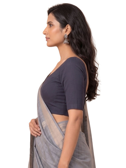 Pack of 1 Front Open Padded Full Sleeve Wire-Free Viscose Spandex Navy Blue  Women Saree Blouse