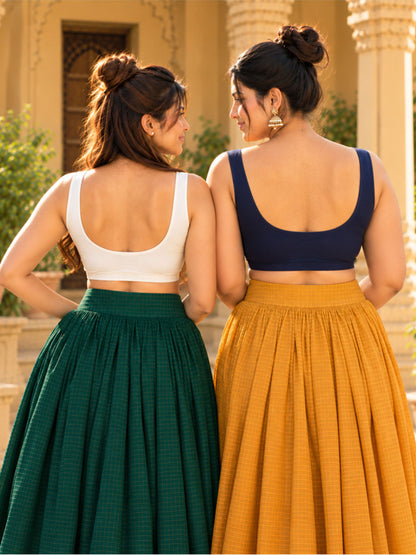 Pack of 2 Deep  Neck Sleeveless Padded Saree Blouse for Women- White & Navy Blue | Wire-Free | Viscose Spandex | Full Coverage