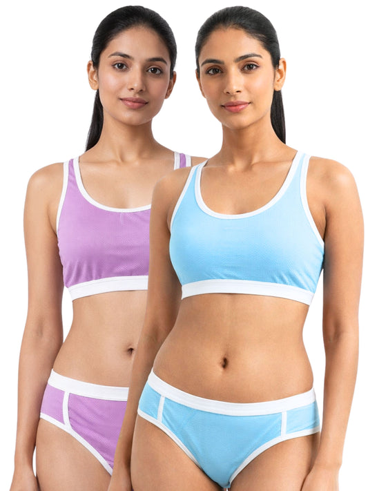 D’chica Essentials Pack of 4  Breathable Mesh Sports Bra & Panty Set – (2 Bras + 2 Panties)