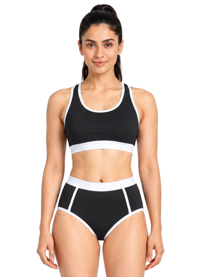 Pack of 2 | Breathable Black Colour Quick Dry Mesh Foam Padded Sports Bra & Panty Set – (1 Bras + 1 Panties)