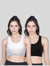 Double-layer Broad Strap Cotton Workout Bra | Non Padded Bra for Women | Solid Bras Pack of 2