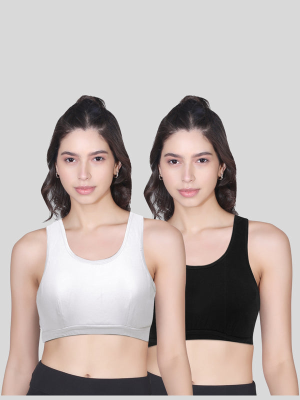 Double-layer Broad Strap Cotton Workout Bra | Non Padded Bra for Women | Solid Bras Pack of 2