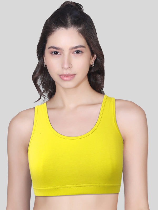 DOUBLE-LAYER BROAD STRAP COTTON SPORTS BRA | NON PADDED BEGINNER BRA FOR YOUNG WOMEN | NEON GREEN PACK OF 1 - D'chica