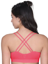 Criss Cross Back Cotton Sports Bra For Women | Removable Pads | Elasticated Underband | Good Support | Full Coverage Bra Pack Of 1 | Coral Workout Bra