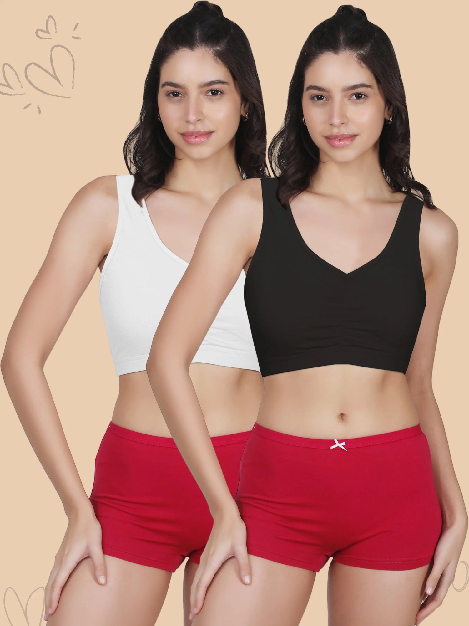 Broad Strap Cotton Gym Bra for Women  | Removable Pads | Elasticated Underbrand | Good Support | Full Coverage Pack of 2 | White & Black Sports Bra