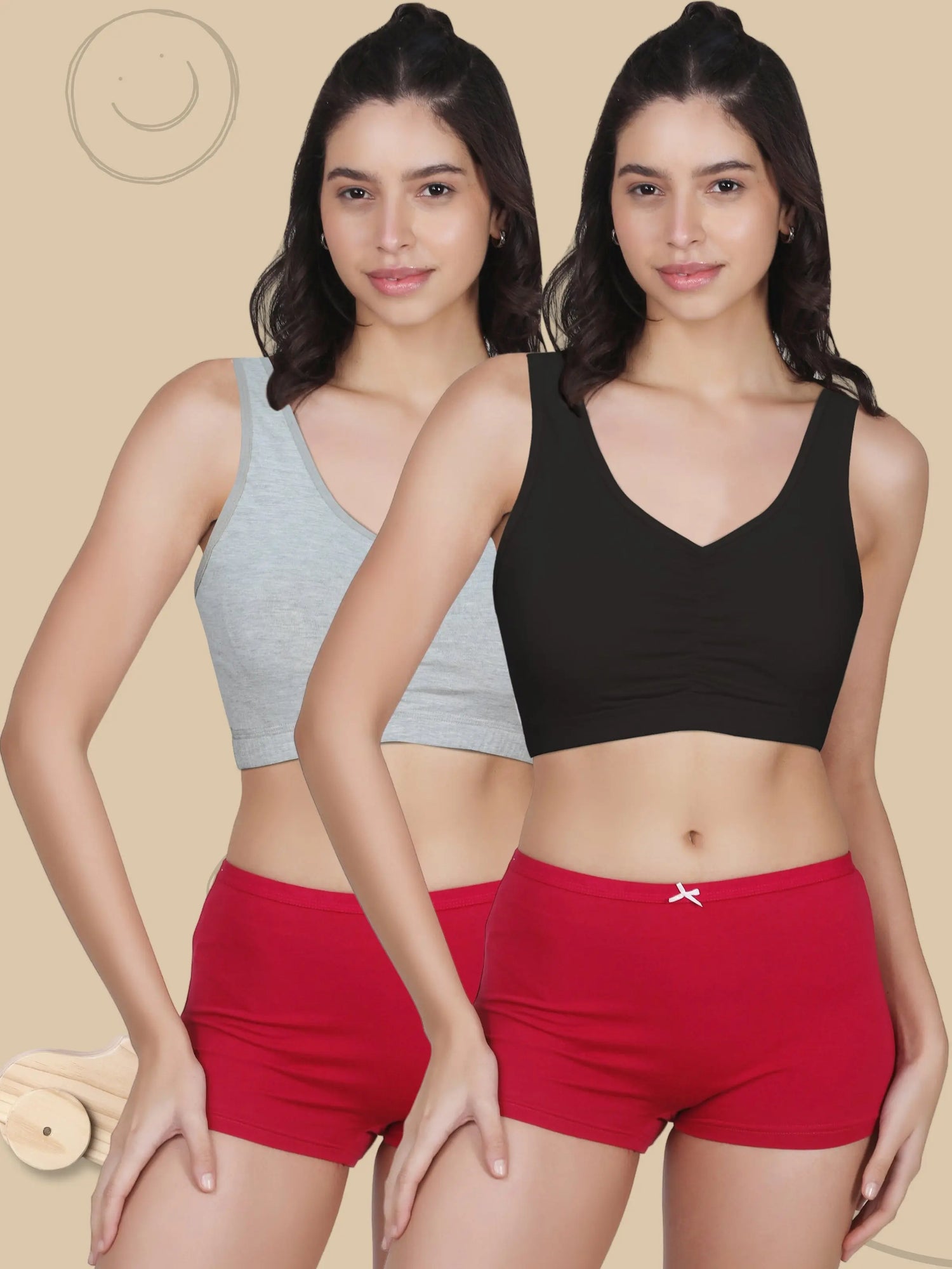 Broad Strap Cotton Gym Bra for Women  | Removable Pads | Elasticated Underbrand | Good Support | Full Coverage Pack of 2 | Grey & Black Sports Bra