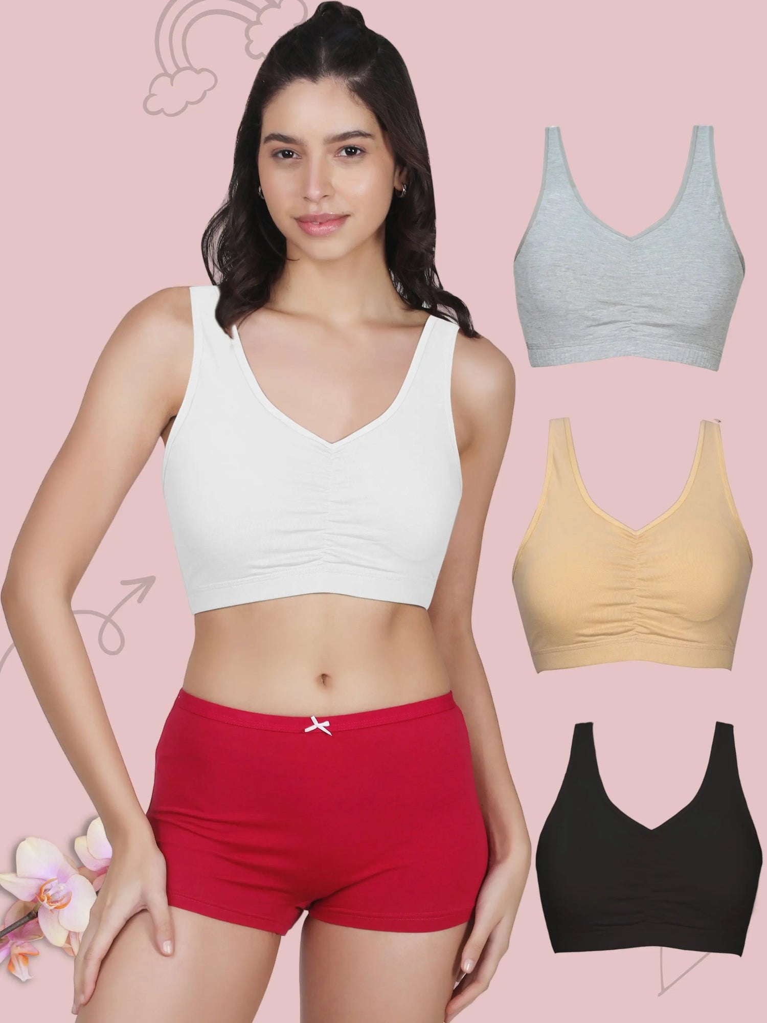 Broad Strap Cotton Gym Bra for Womens  | Multicolor Sports Bra