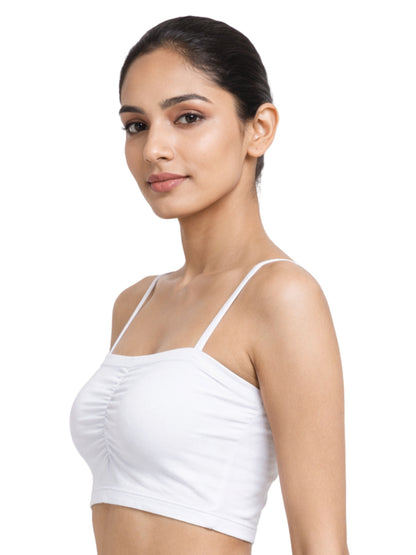 Dchica Essentials Pack of 4  Thin Strap Cotton Padded Sports Bra  for Womens  | Removable Pads | Elasticated Underbrand | Good Support | Full Coverage