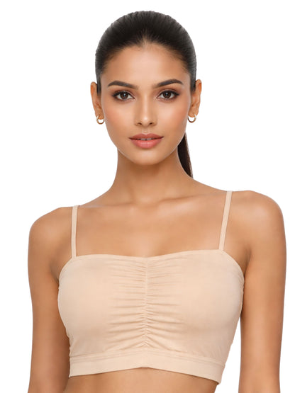 Dchica Essentials Pack of 4  Thin Strap Cotton Padded Sports Bra  for Womens  | Removable Pads | Elasticated Underbrand | Good Support | Full Coverage