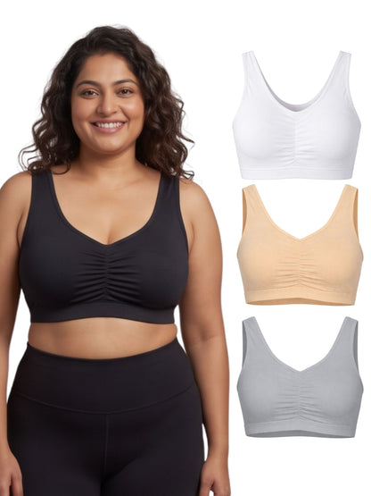 Pack of 4 Broad Strap Cotton Gym Bra for Womens  | Removable Pads | Elasticated Underbrand | Good Support | Full Coverage  | Multicolour Sports Bra Dchica Essentials