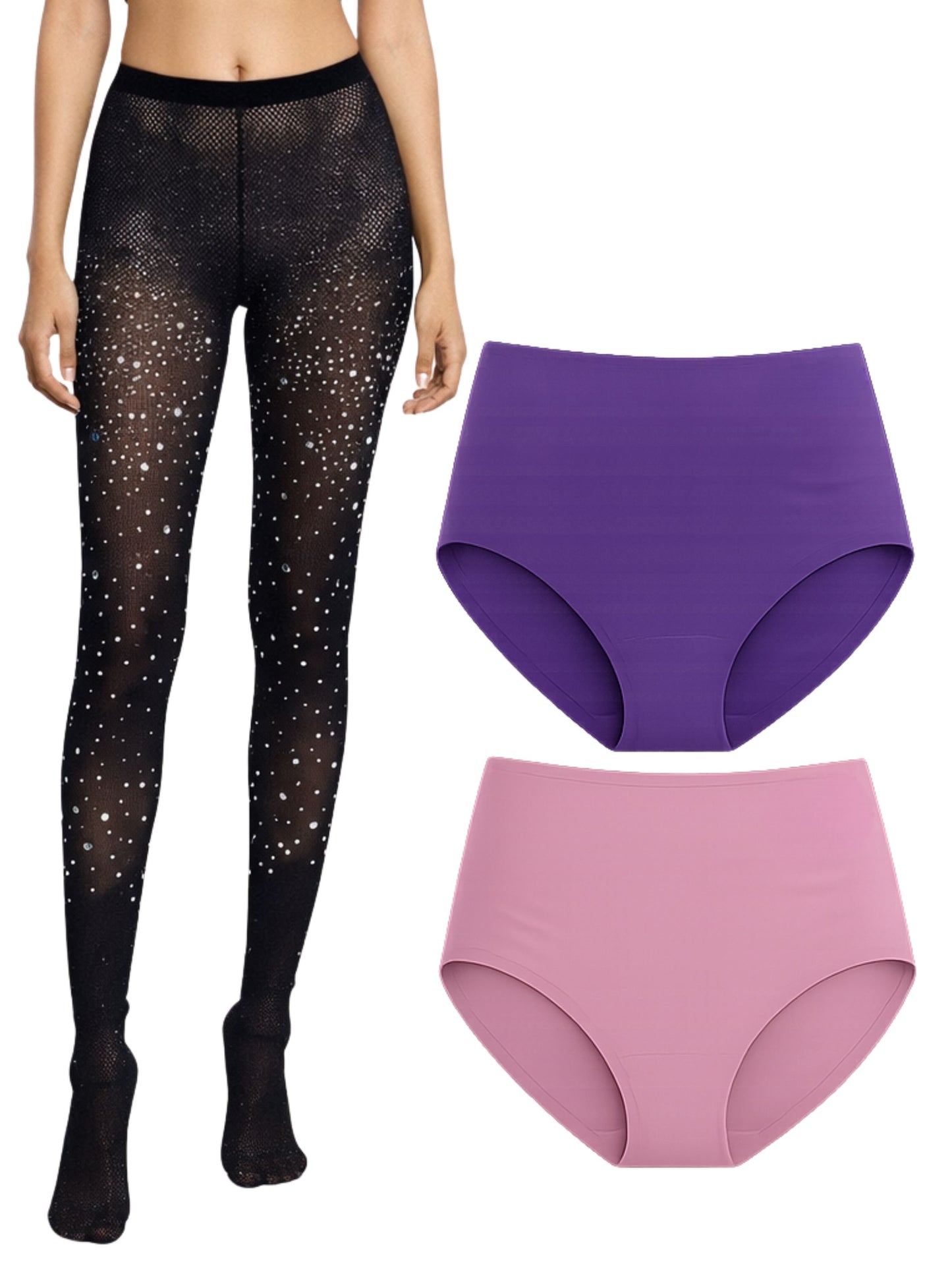 D’chica Essentials Pack of 3 Rhinestone Stocking & Seamless Panty Combo for Women | Stylish & Comfortable Innerwear Set