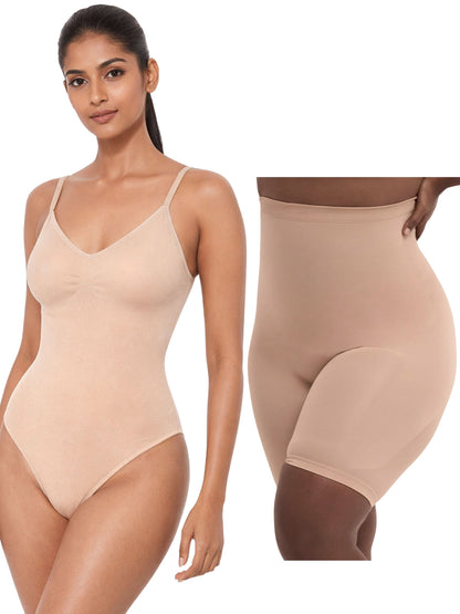 D'chica Essentials Pack of 2 Body Shapewear: Curvy Comfort for Women – High-Waist, Bridal & Skin Shapewear Bodysuit