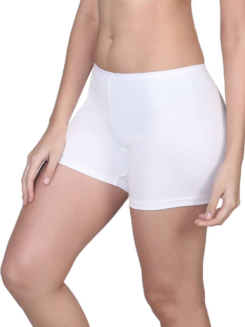 High Waist Long Panties For Girls And Women With Full Coverage, Gusseted Crotch & No Side Seams | White Boyshorts Pack of 1