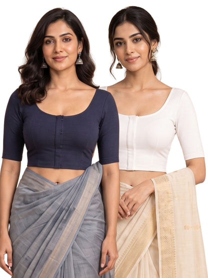 Pack of 2 Deep neck padded Blouse full sleeve Saree Blouse for Women | Wire-Free | Viscose Spandex | Full Coverage | Size S–4XL