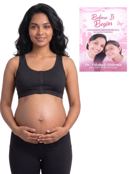 Pack of 2 Snap Front Open Feeding Bra with Removable Pads + Before It Begins Book | D'CHICA Essentials | Size M–3XL
