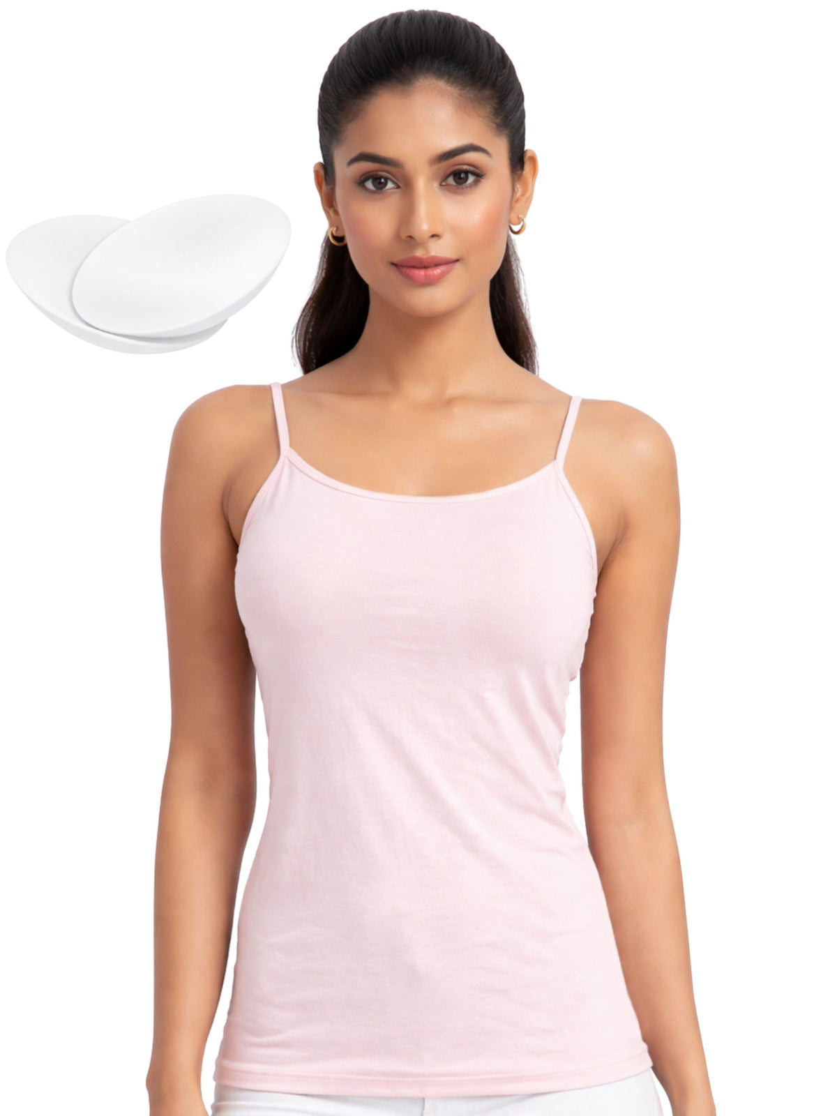 Pack of 1 | Cotton Cup Padded Camisole Bra in Pink with High Coverage & Adjustable Straps