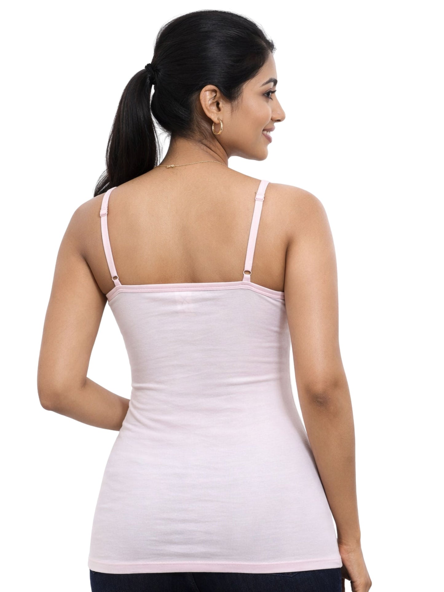Pack of 2 | Cup Padded High Coverage Cotton Camisole Bra with Adjustable Straps in Pink & Blue | Dchica Essentials