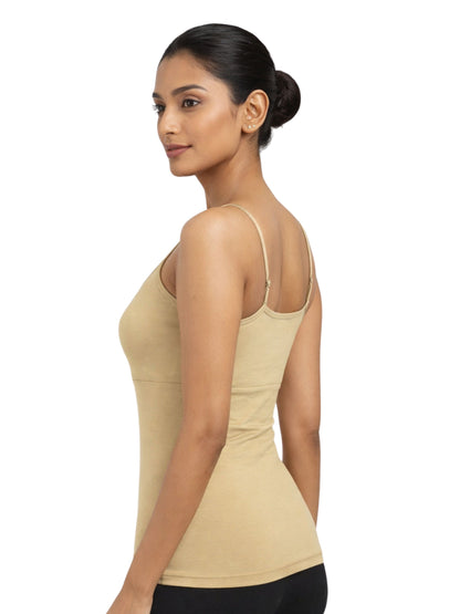 Pack of 3 | Skin Tone | Black | Blue | Cup Padded Cotton High Coverage Camisole Bra with Adjustable Strap | Dchica Essentials