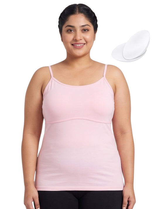 Pink High Coverage Cotton Camisole Bra With Adjustable Strap For Women  | Pack Of 1
