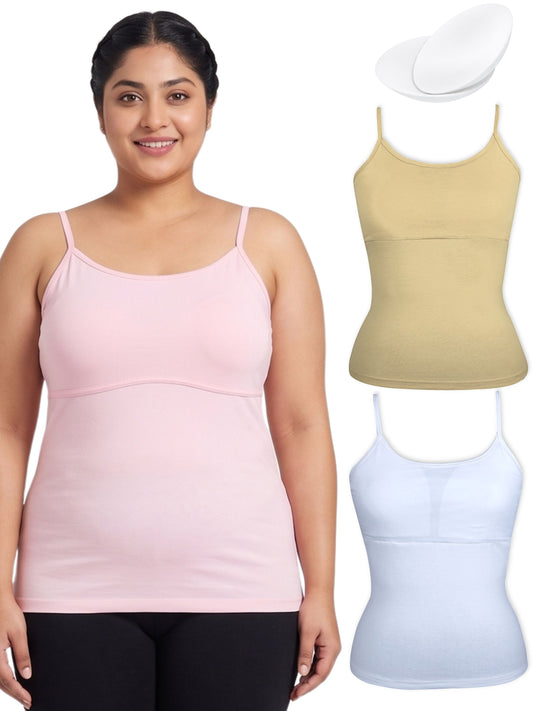 Skin, Pink & White High Coverage Cotton Camisole Bra With Adjustable Strap For  Girls & Women | Pack of 2