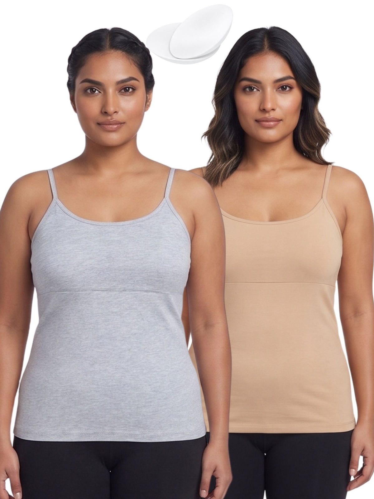 Grey & Skin Tone High Coverage Cotton Camisole Bra With Adjustable Strap For Women | Pack of 2