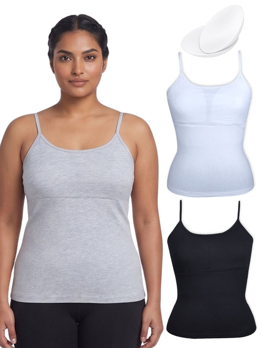 Multicolour High Coverage Cotton Camisole Bra With Adjustable Strap For Women | Grey | White |  Black | Pack of 3
