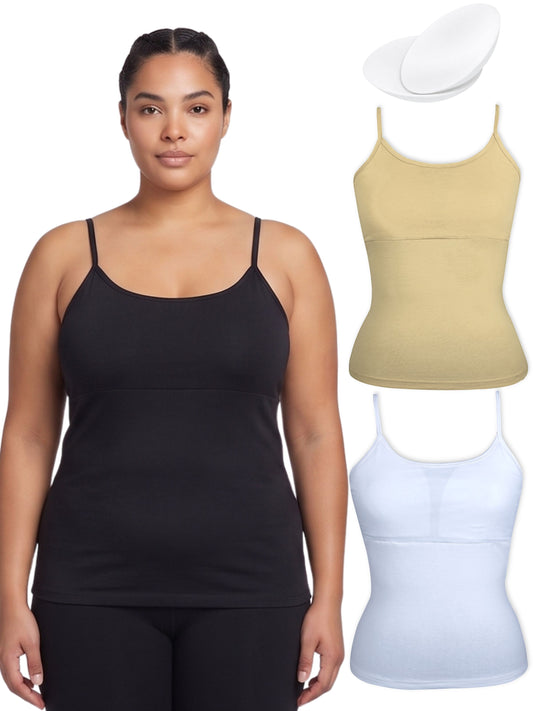 Multicolour High Coverage Cotton Camisole Bra With Adjustable Strap For Women | Skin Tone | White |  Black | Pack of 3