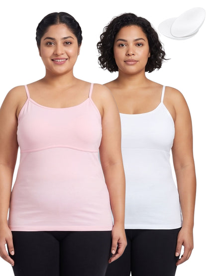 Pink & White High Coverage Cotton Camisole Bra With Adjustable Strap For Girls & Women | Pack Of 1
