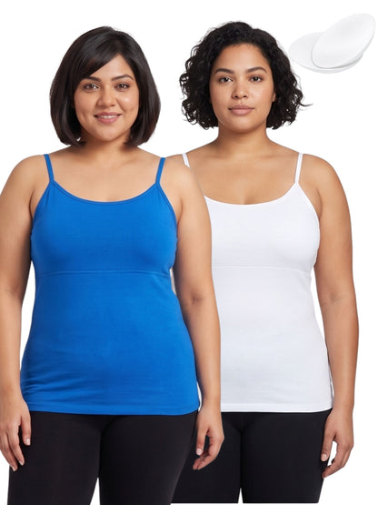 White & Blue  High Coverage Cotton Camisole Bra With Adjustable Strap For Girls & Women | Pack Of 1