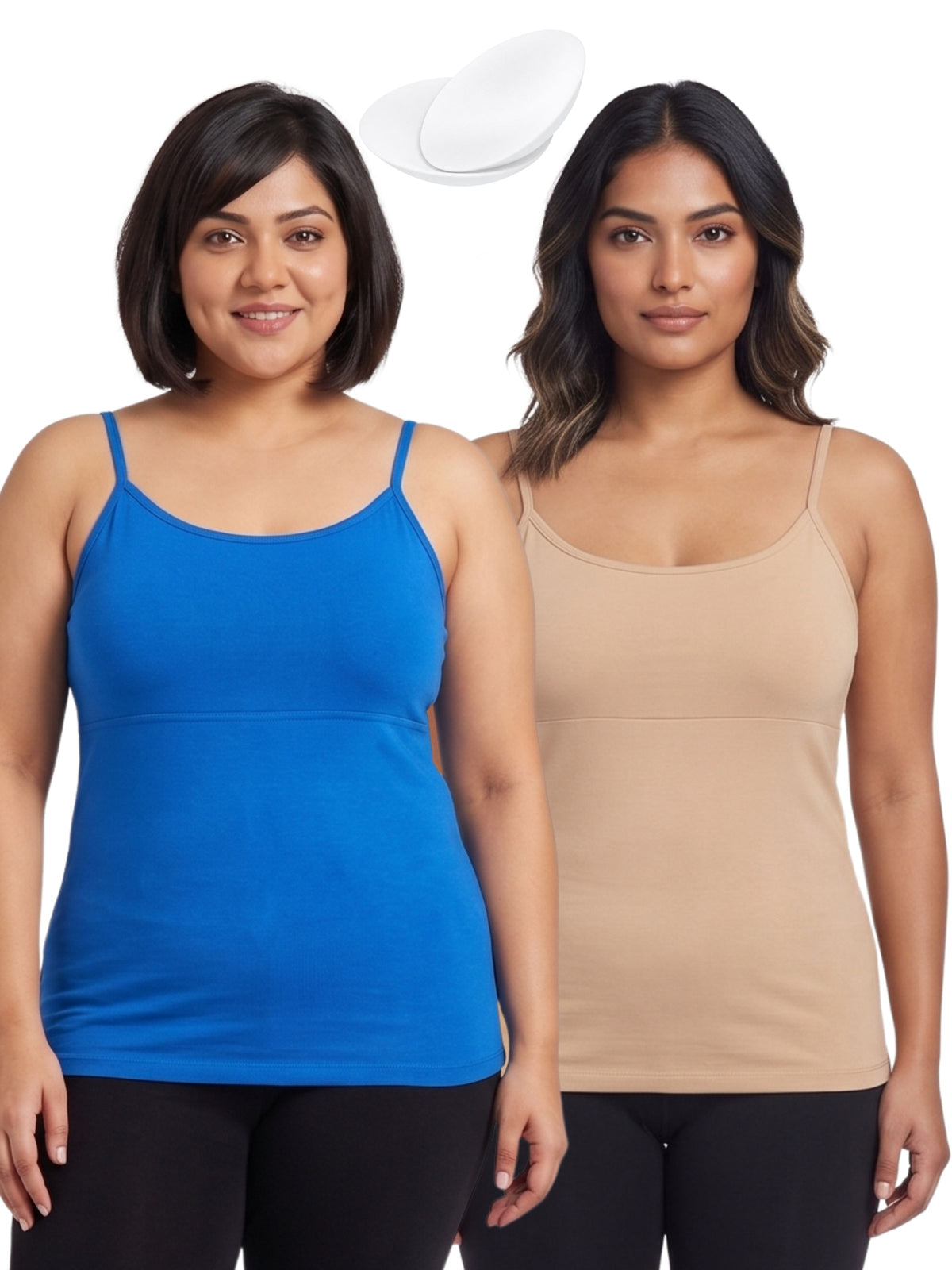 Blue & Skin Tone High Coverage Cotton Camisole Bra With Adjustable Strap For Girls & Women | Pack of 2