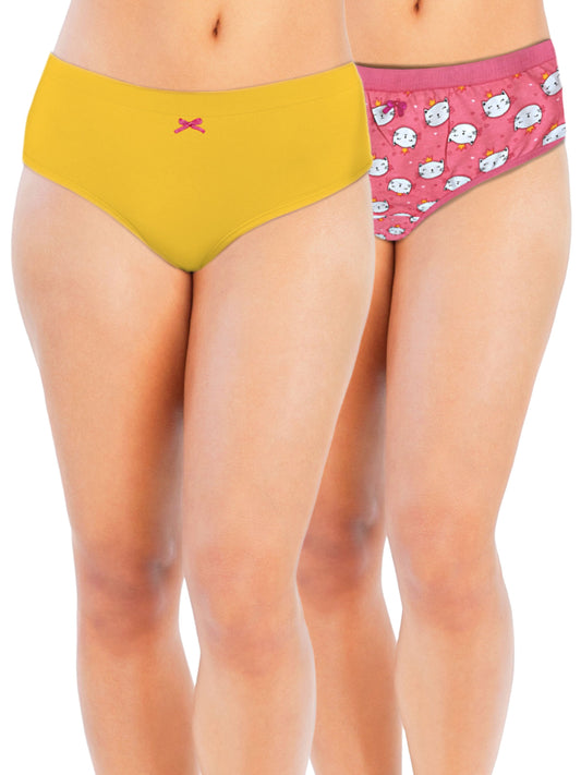 D'CHICA Essentials Mid Waist Assorted Cotton Hipster Panties | Print & Solid cotton Briefs (colour will send as per availability)