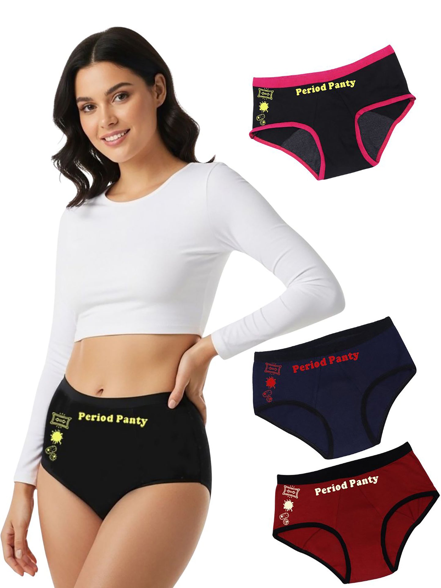 D'CHICA Essentials Assorted Colour Period Panties | No Pad Needed | Rash Free | Leakproof | Reusable | Pack of 4