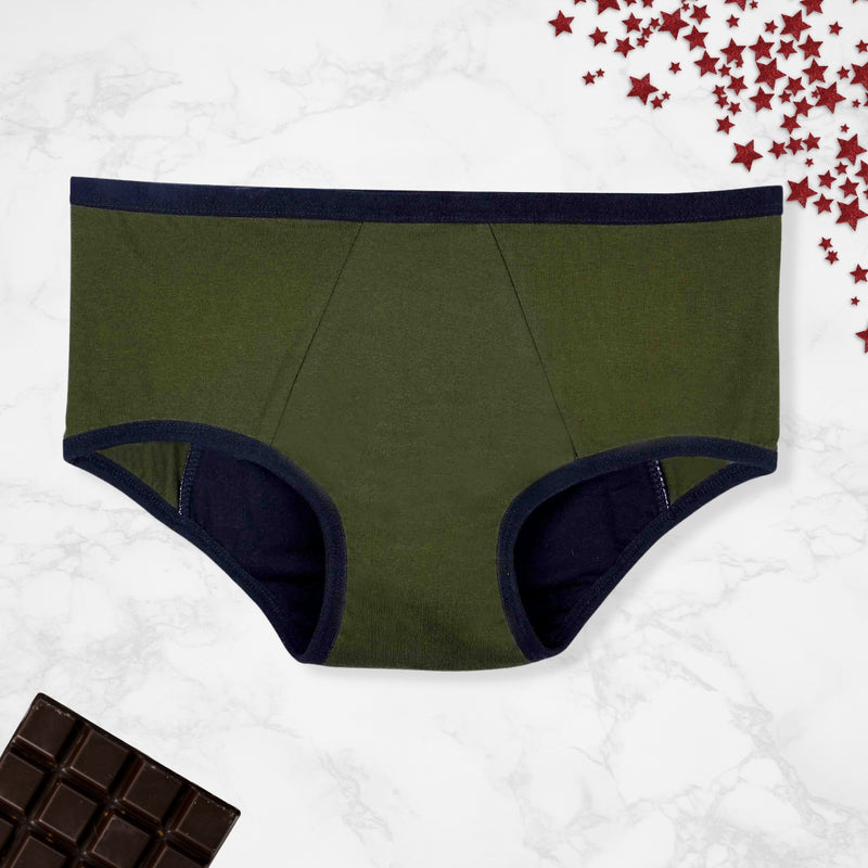 Olive Green Period Panties For Women, No Pad Needed, Rash Free