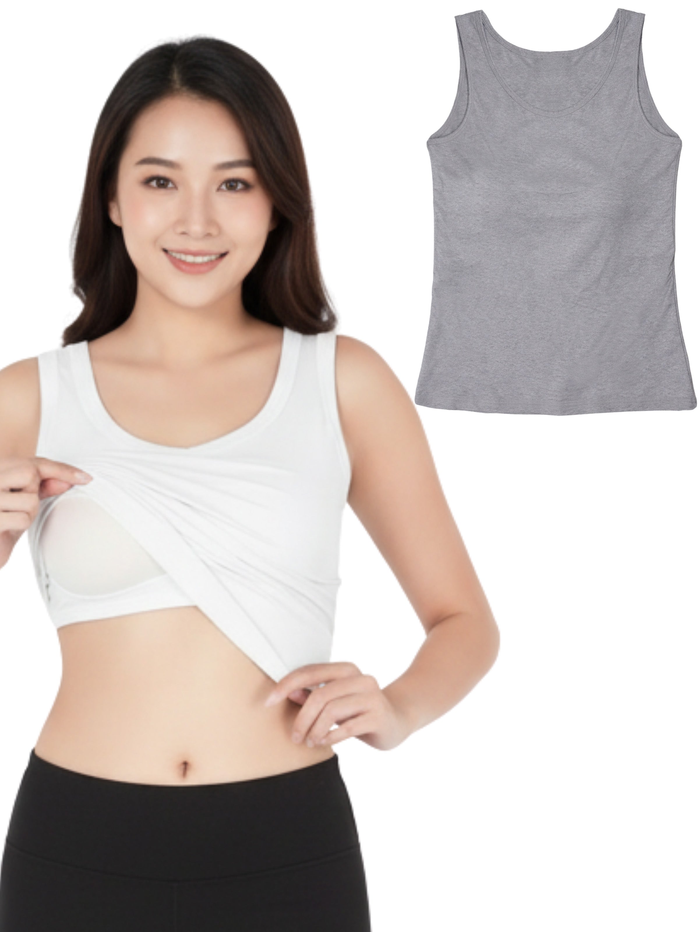 D'chica Essentials Pack of 2 Padded Tank Top For Women's White