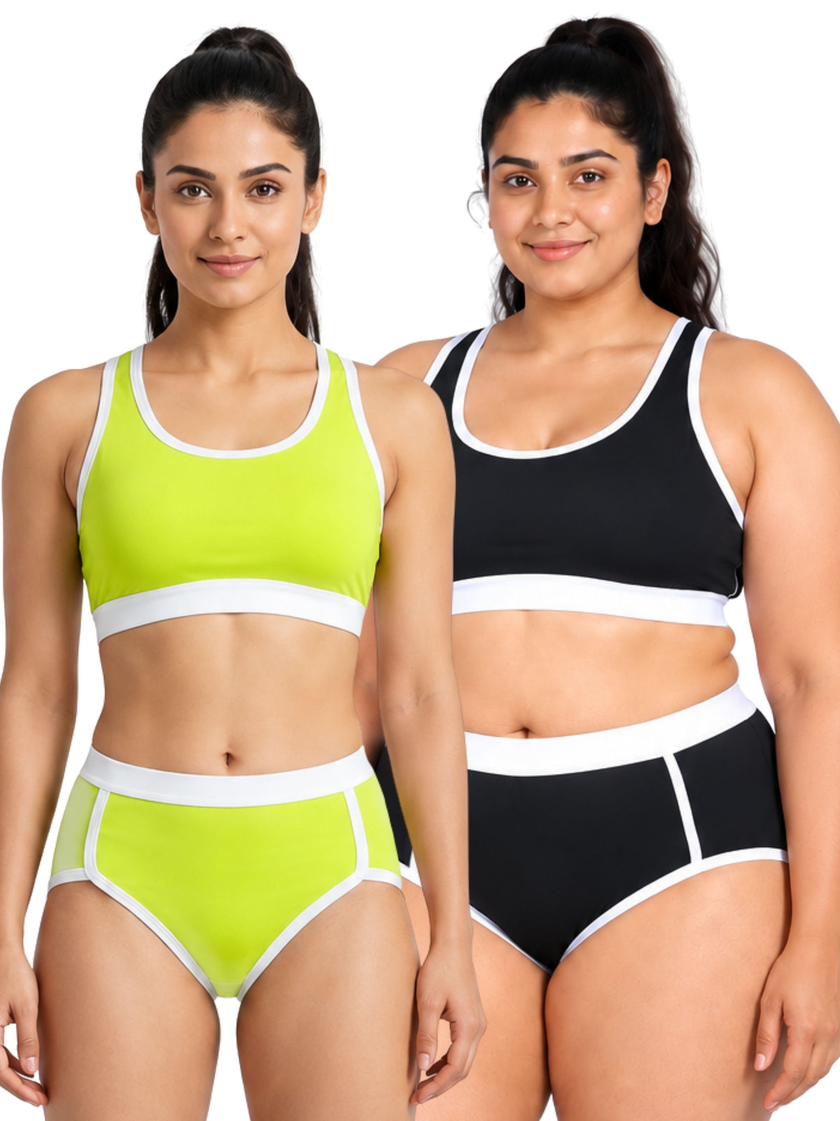 Pack-of-2-Quick-Dry-Breathable-Neon-Green-&-Black-Colour-Mesh-Foam-Padded-Sports-Bra