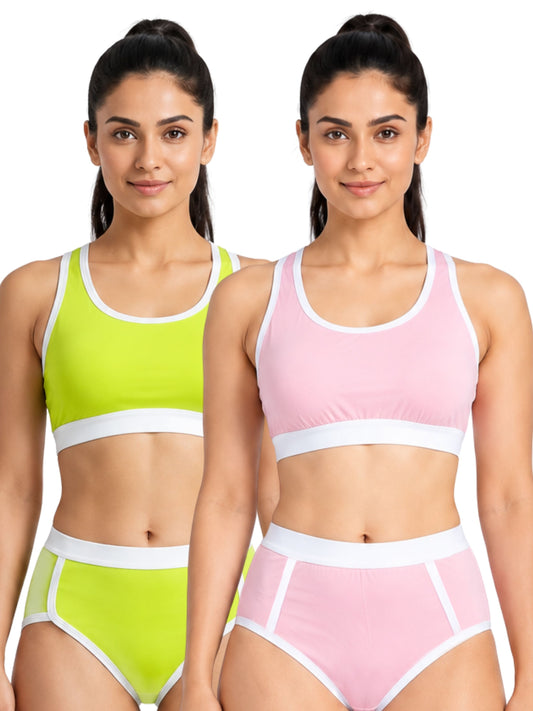 Pack-of-2-Quick-Dry-Breathable-Neon-Green-&-Pink-Colour-Mesh-Foam-Padded-Sports-Bra