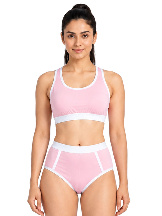 Pack-of-2-Breathable-Pink-Colour-Quick-Dry-Mesh-Foam-Padded-Sports-Bra-&-Panty-Set-(1-Bras-+-1-Panties)