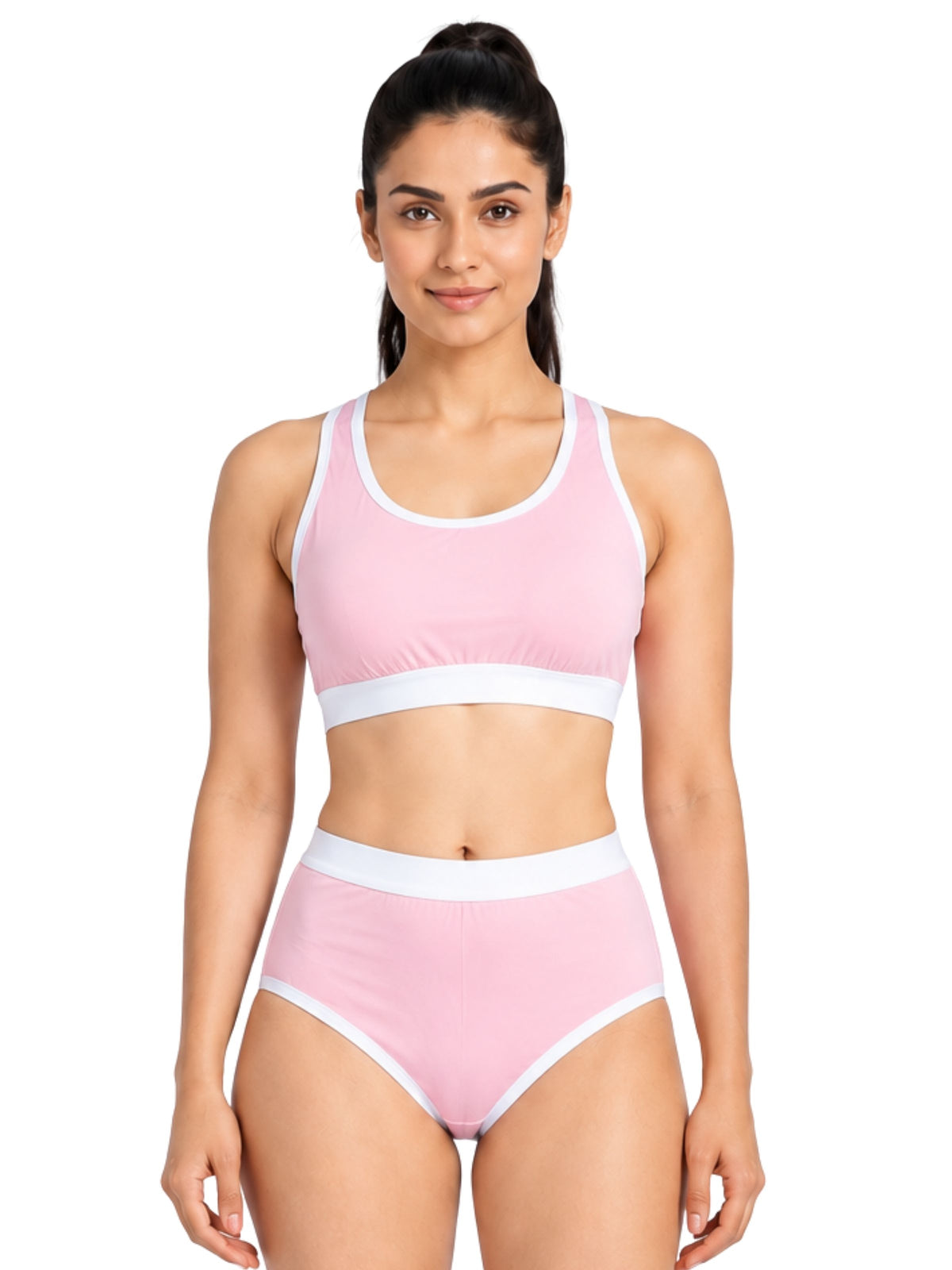 Pack-of-2-Breathable-Neon-Green-&-Pink-Colour-Quick-Dry-Mesh-Foam-Padded-Sports-Bra-&-Panty-Set-(1-Bras-+-1-Panties)
