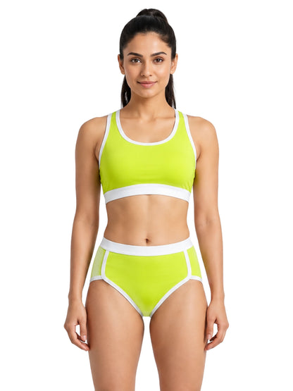 Pack-of-2-Breathable-Neon-Green-&-Pink-Colour-Quick-Dry-Mesh-Foam-Padded-Sports-Bra-&-Panty-Set-(1-Bras-+-1-Panties)